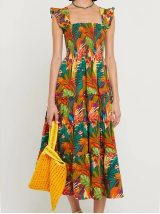 o.p.t Dresses & Skirts - OPT Calypso Tropical Orange Tiered Smocked Maxi Dress